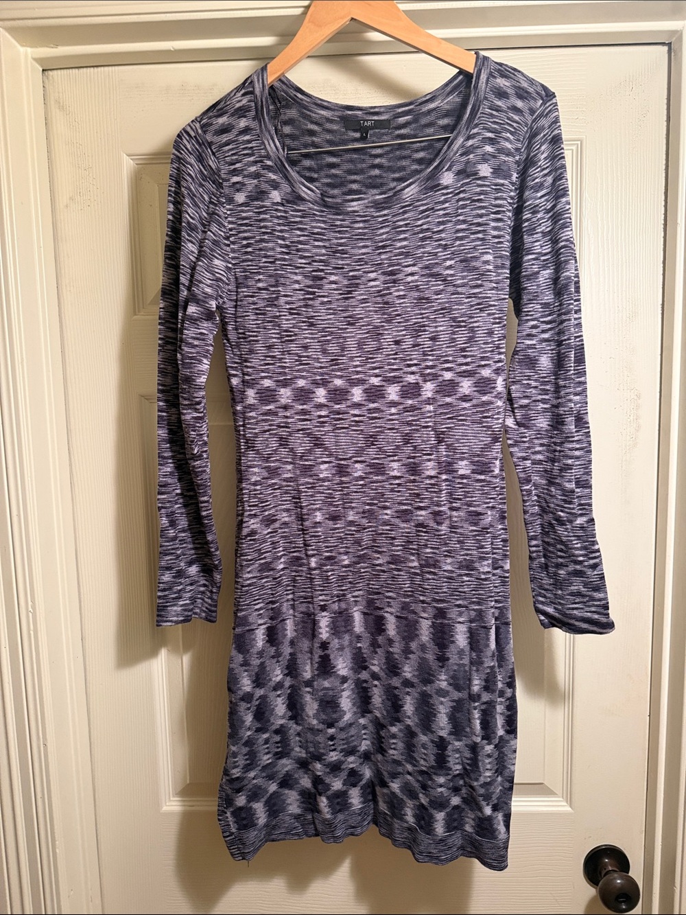 TART navy/grey pattered Long Sleeve bodycon Knit midi Dress